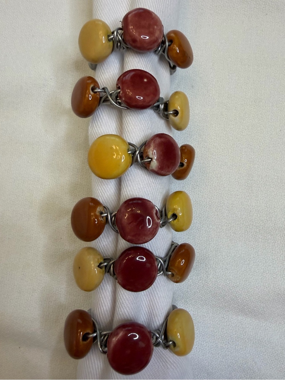 Vintage Earth Tone Wire-Wrapped Ceramic Napkin Rings - Set of 6